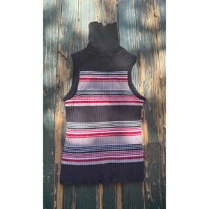 Helium Womens Ribbed Sleeveless Turtleneck Sweater Black Red Striped Cotton M